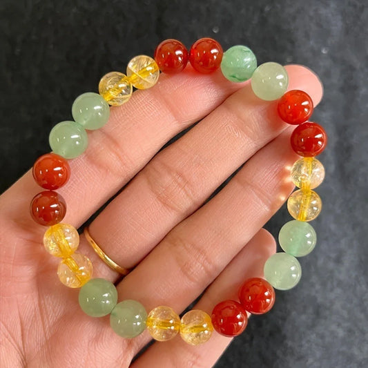 Elegant 8mm yellow beaded glass bracelet, unisex fashion jewellery