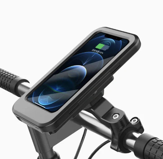 Waterproof mobile phone stand for bicycles and motorcycles with adjustable angle and secure magnet hold