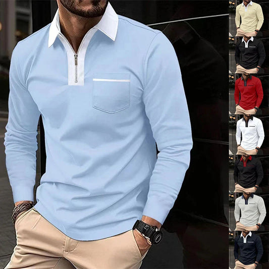 2024 Autumn Men's Long Sleeve Zipper Polo Shirts in various colours