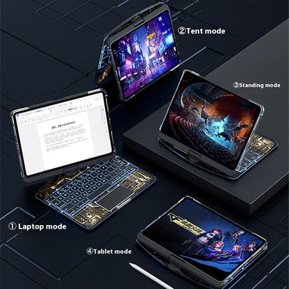 360-degree rotating keyboard case with transparent backplate and built-in Apple Pencil holder for iPad