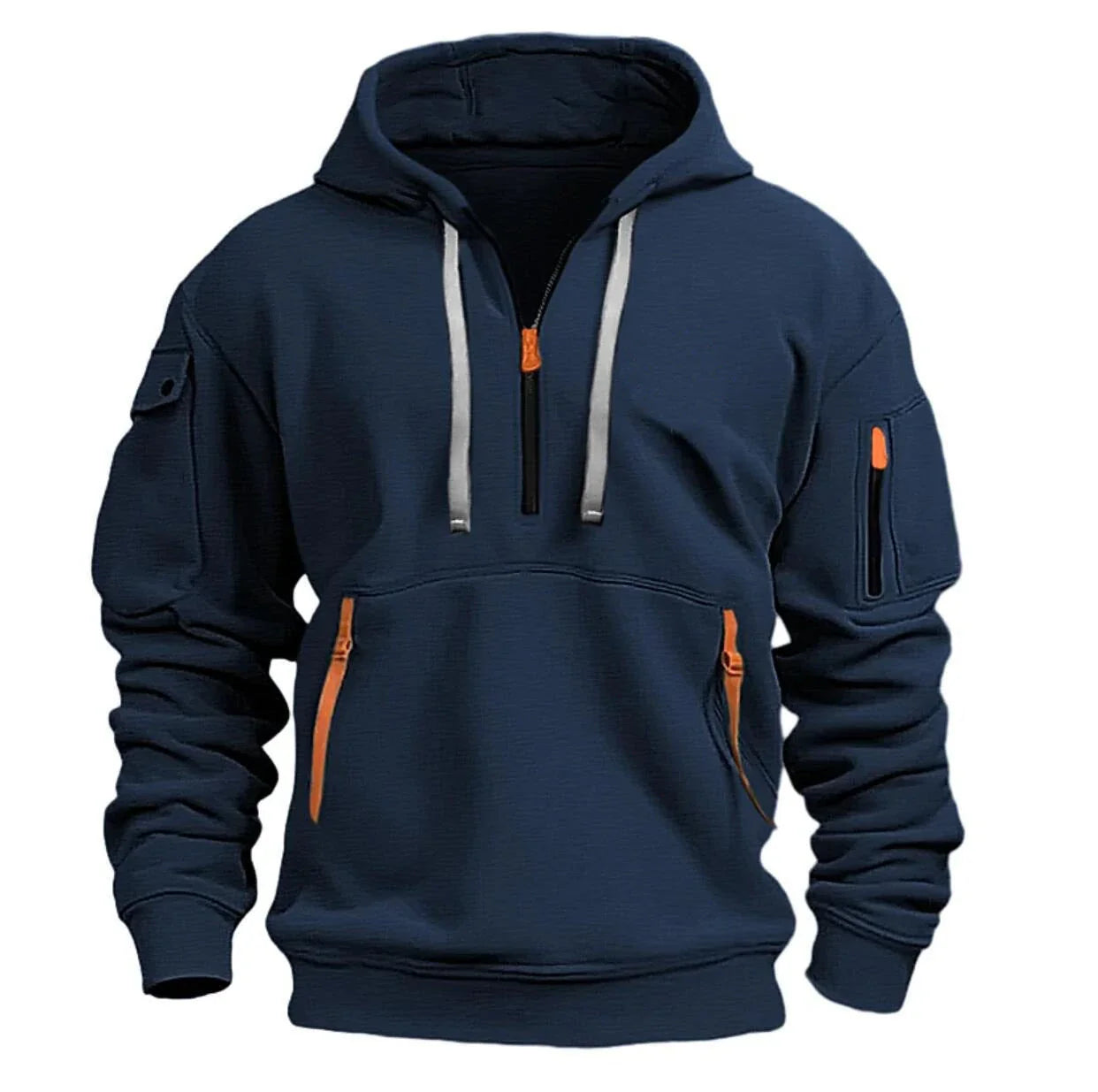 Cozy Hooded Pullover in Black, Navy Blue, Khaki, and Light Gray Colors