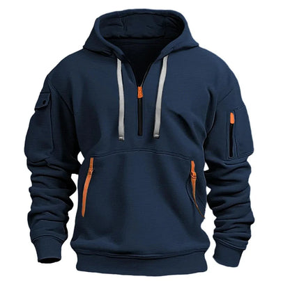 Cozy Hooded Pullover in Black, Navy Blue, Khaki, and Light Gray Colors