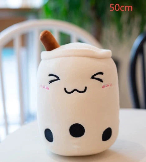 Strawberry Milk Tea Plush Boba Toy Pillow in various colours and sizes