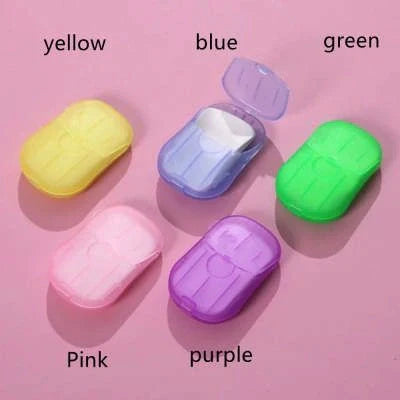 Compact disposable hand soap sheets in various colors, perfect for travel hygiene.