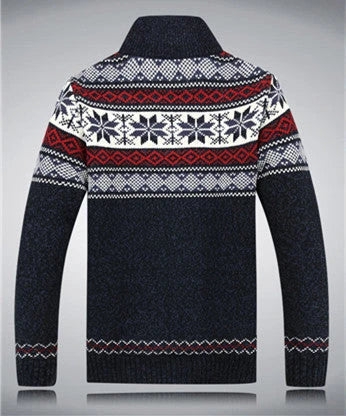 Cozy and stylish velvet winter cardigan for men, available in blue, white, red, and grey colors