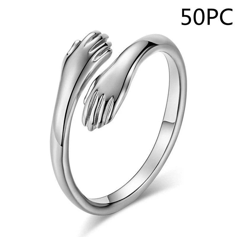Adjustable Alloy Hands Hug Ring in silver and gold, stylish unisex jewelry