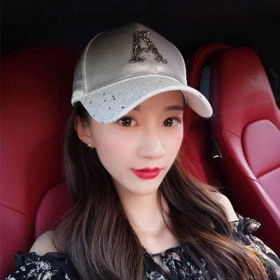 Women's baseball cap with sequined letters and satin labels in various colours