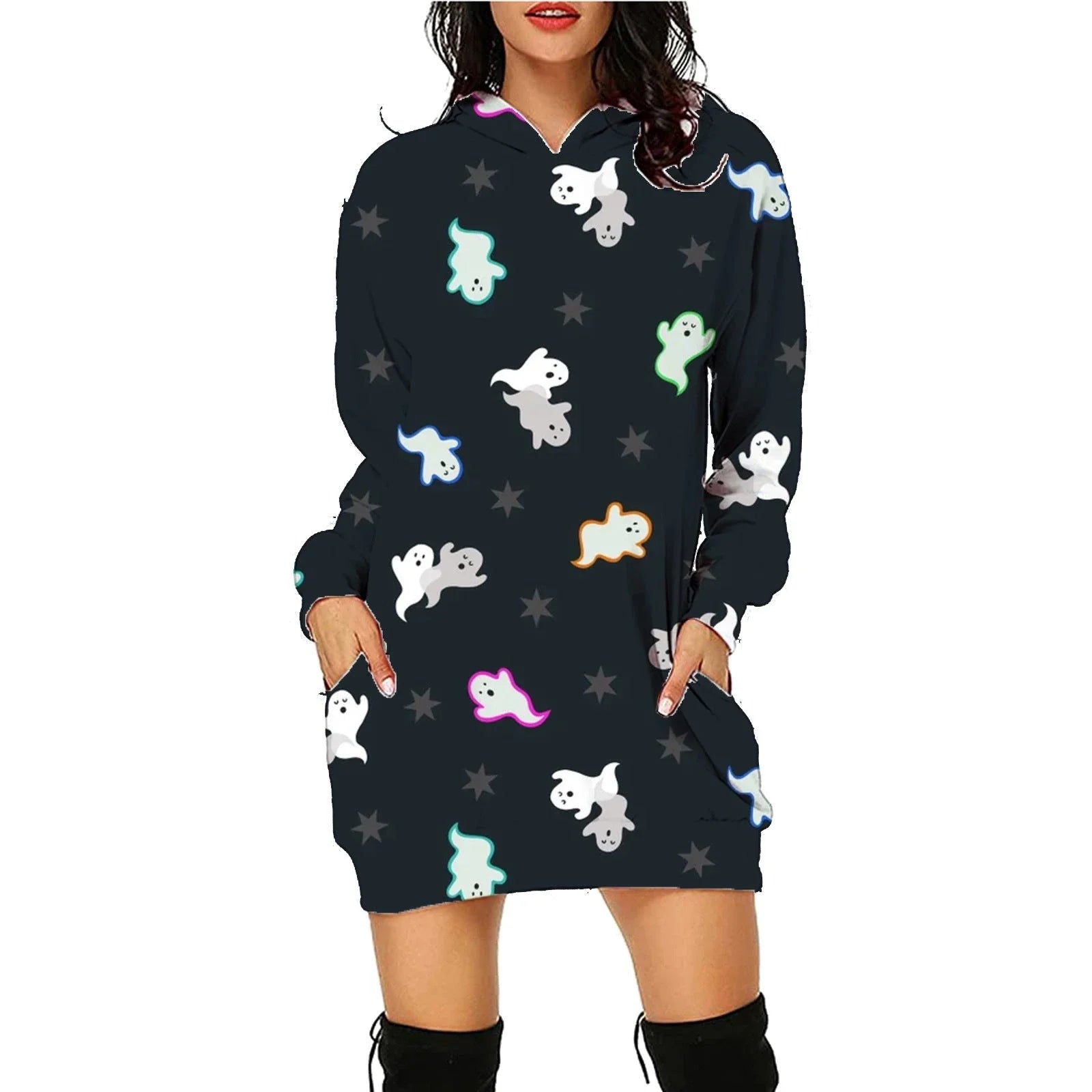 A cozy, stylish Halloween hoodie with a unique spooktacular print, roomy pockets, and soft polyester fabric