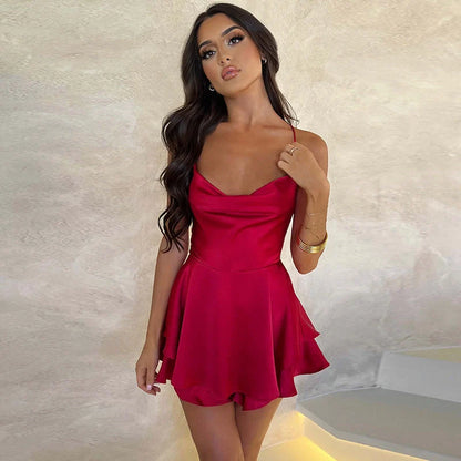 Women's suspender skirt with slim strap and satin finish in various colours