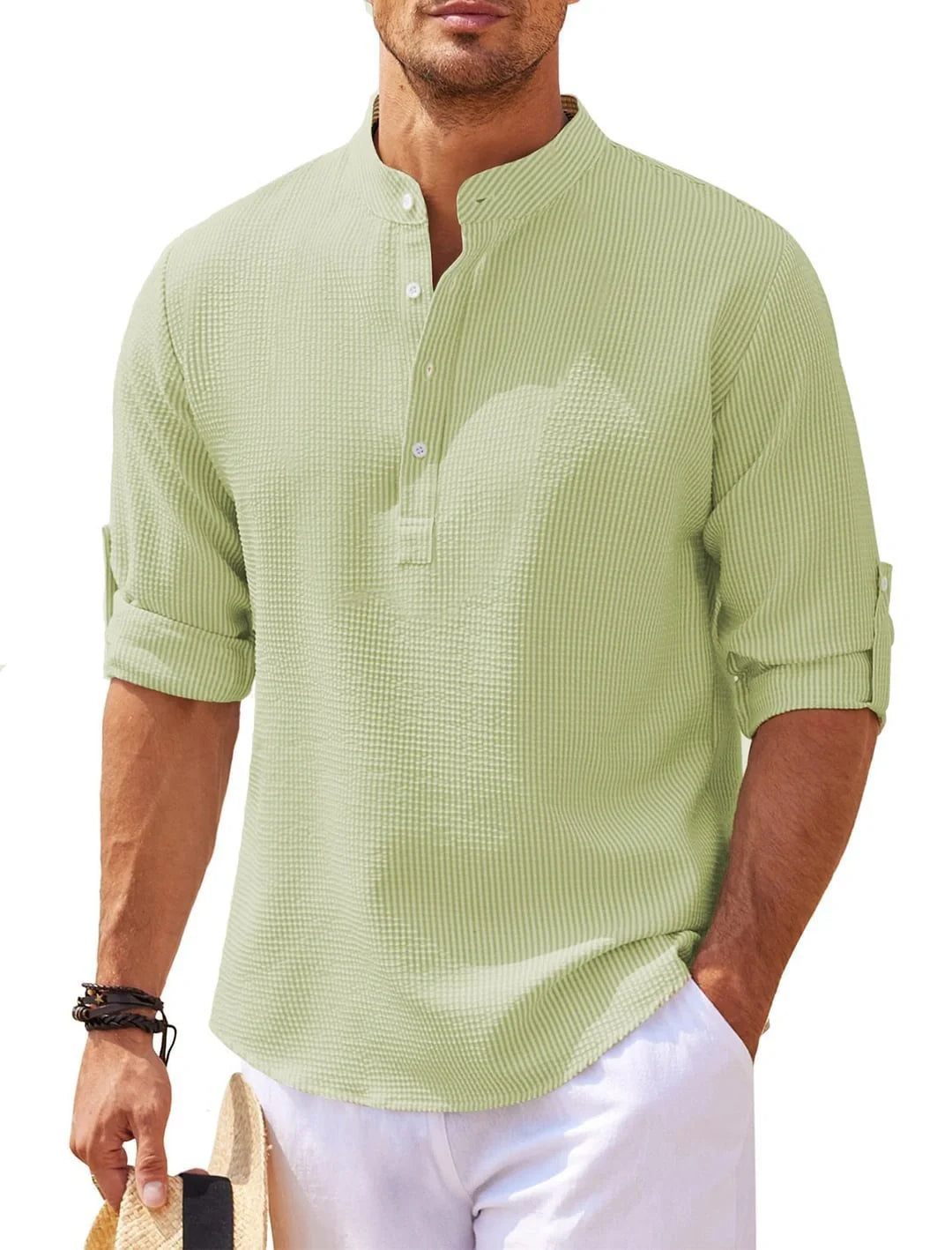 Premium casual cotton shirt in various colours with a stylish stand collar design