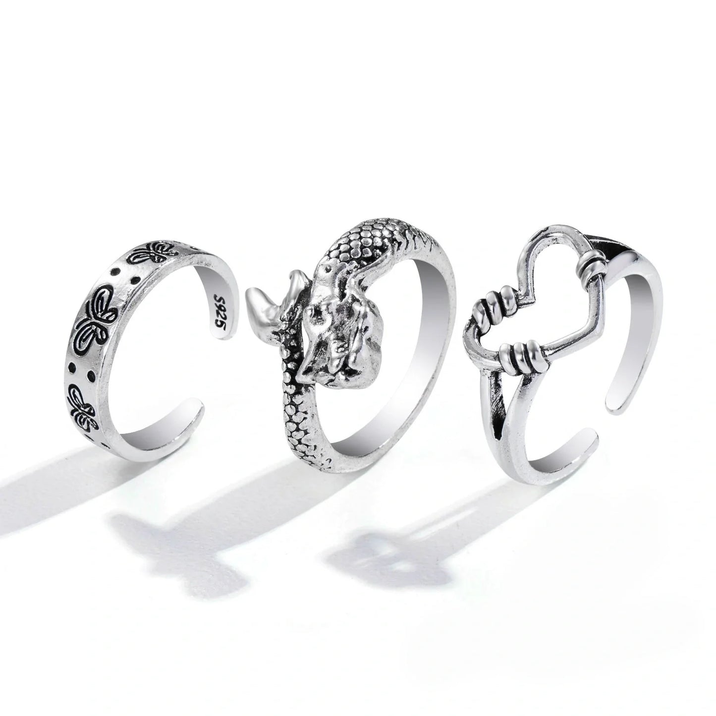 Punk style adjustable butterfly couple rings in gold and silver