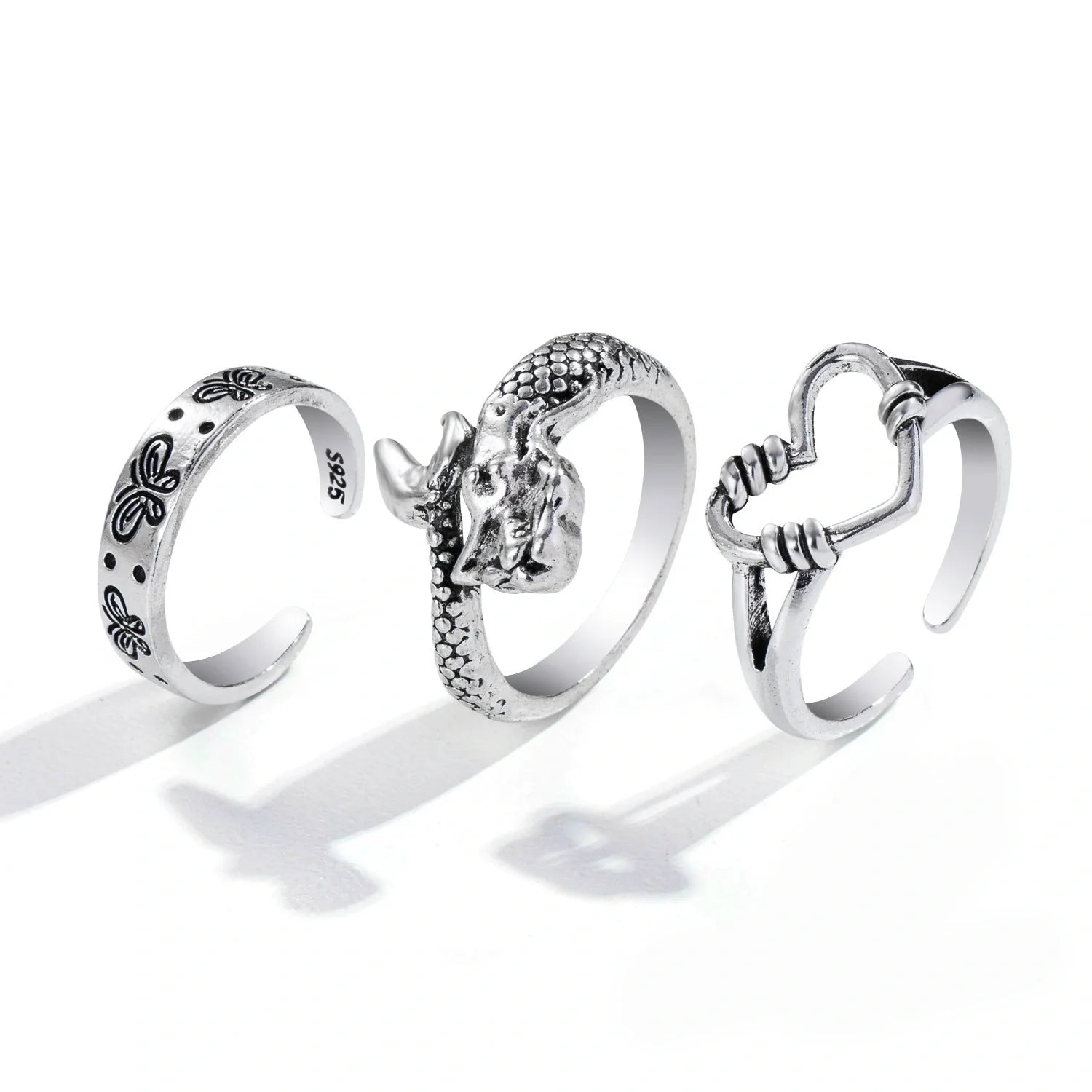 Punk style adjustable butterfly couple rings in gold and silver