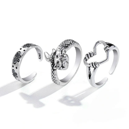 Punk style adjustable butterfly couple rings in gold and silver