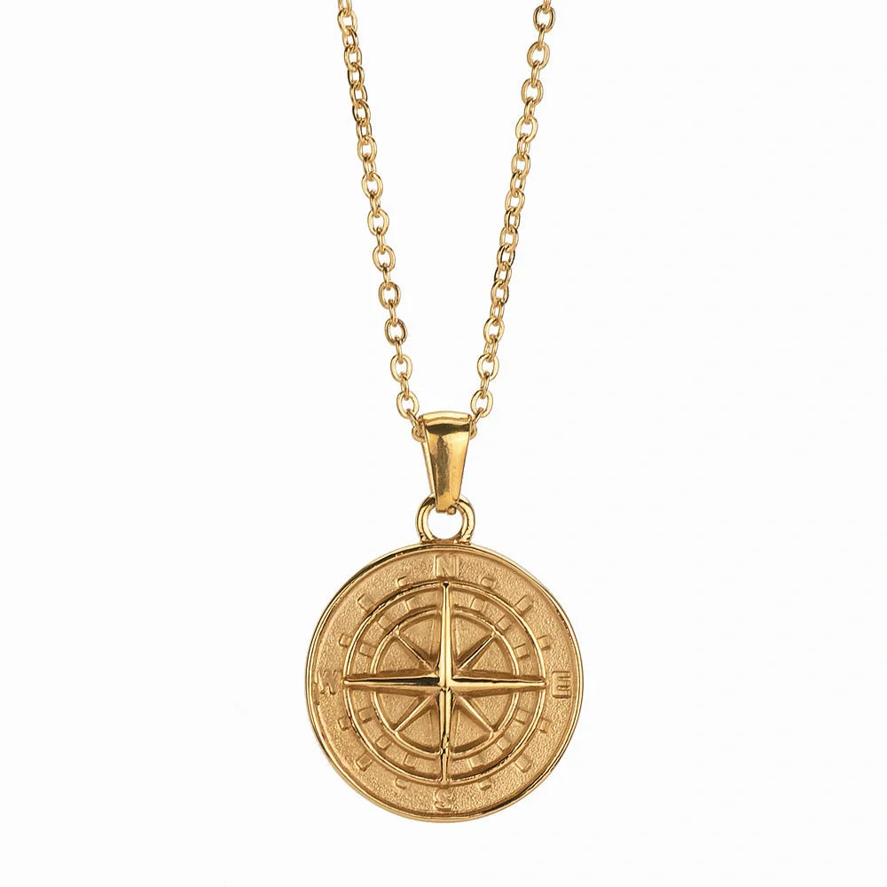 Elegant Stainless Steel Compass Necklace in gold and silver designs