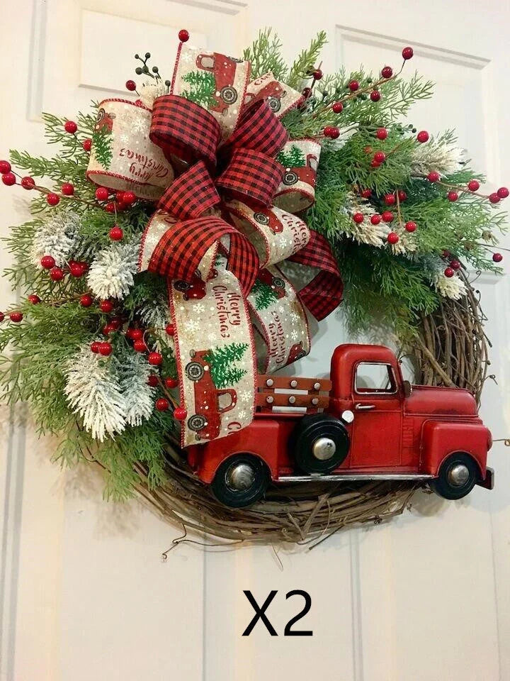 Wooden Christmas red truck garland with pumpkin design for festive holiday decor