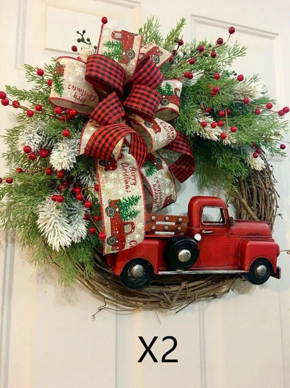 Wooden Christmas red truck garland with pumpkin design for festive holiday decor