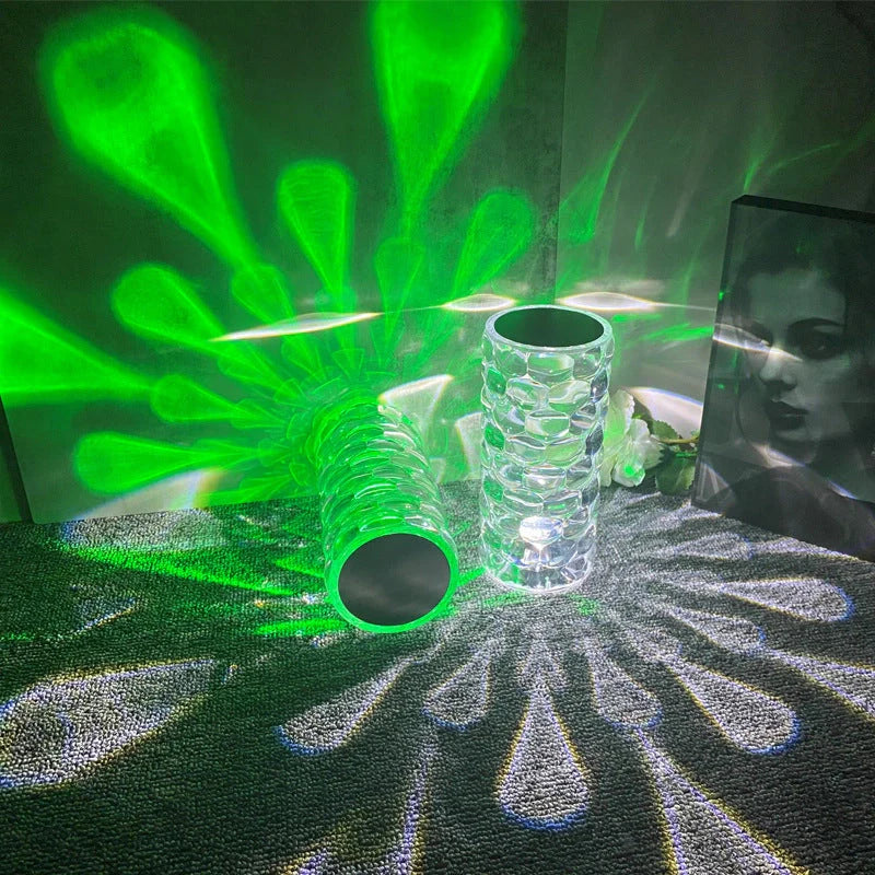 Crystal table lamp with teardrop shape and 16-colour LED options for modern romantic lighting