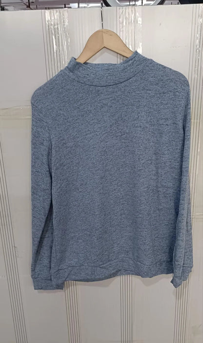 A long sleeve knitted jumper in various solid colours, including light gray, black, khaki, blue, and pink