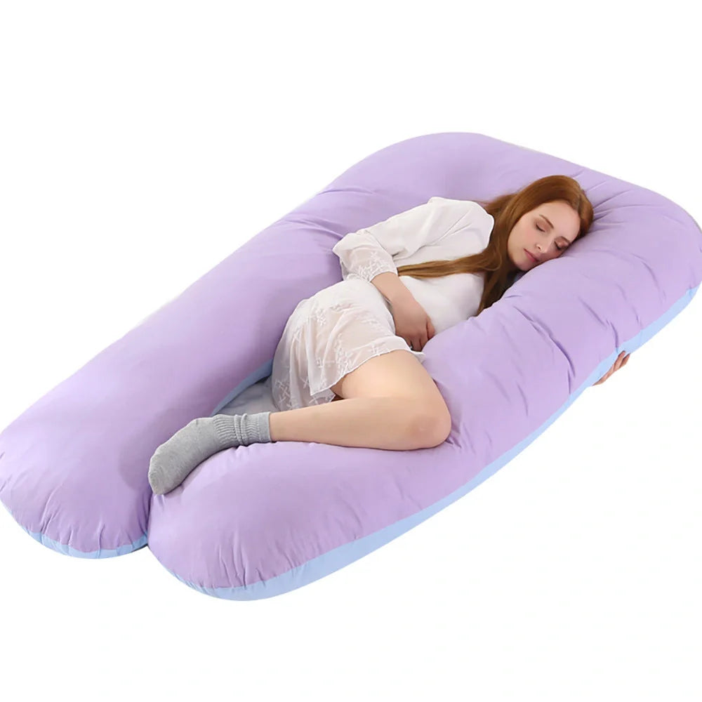 Premium U-shaped pregnancy pillow with soft cotton casing and polyester fiber filling for exceptional comfort and support