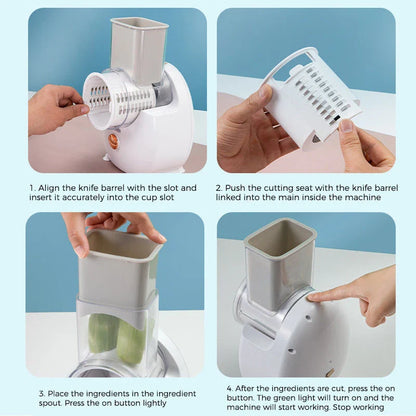 Electric Vegetable Slicer with Interchangeable Blades, Suction Base, and Compact Design for Efficient Meal Prep