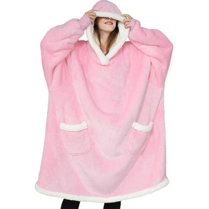 Comfy oversized TV hoodie blanket in various stylish colors, perfect for cozy movie nights and relaxation at home.