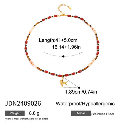 Elegant Tiger Eye Bead Necklace with Bird Pendant for women