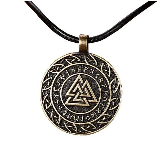 Asgard Crafted Circular Horn Valknut Symbol Pendant with adjustable chain in silver or gold