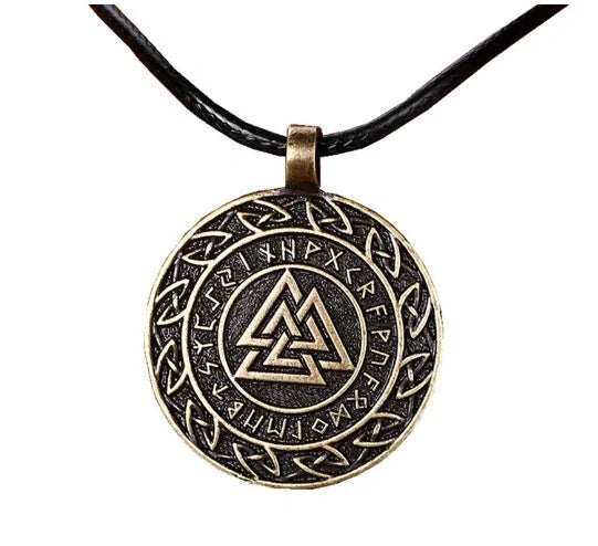Asgard Crafted Circular Horn Valknut Symbol Pendant with adjustable chain in silver or gold