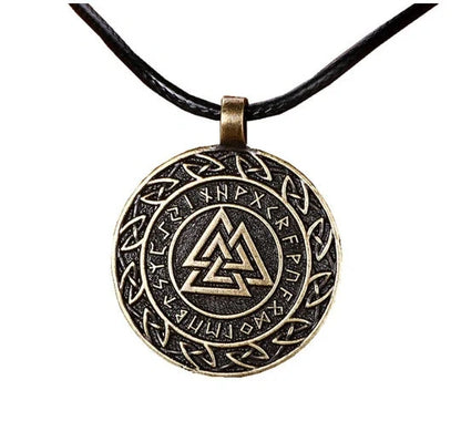 Asgard Crafted Circular Horn Valknut Symbol Pendant with adjustable chain in silver or gold