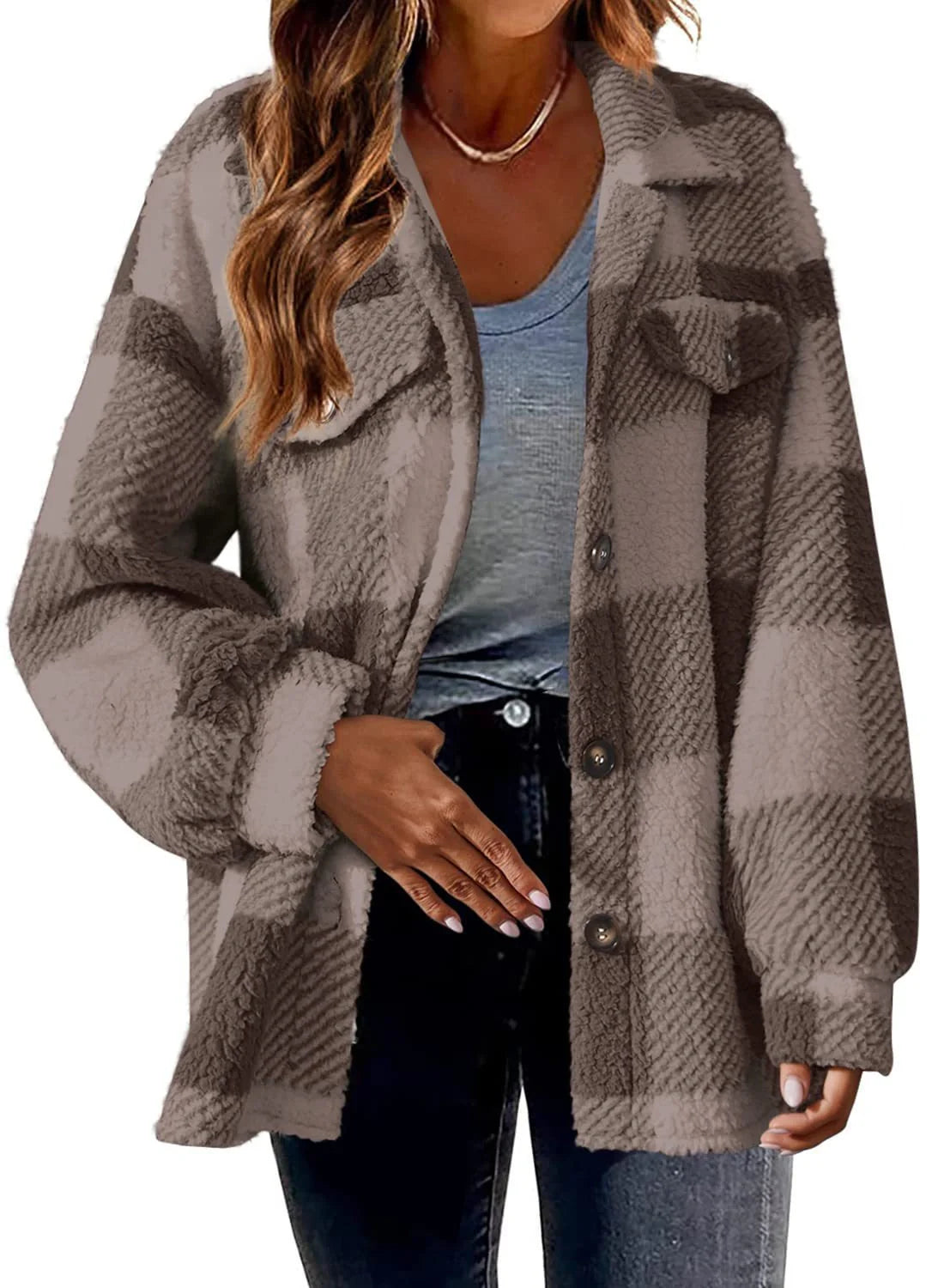 Women's striped loose fit plush coat in various colours