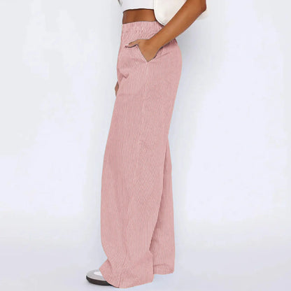 Women's wide-leg striped trousers with pockets in multiple colours