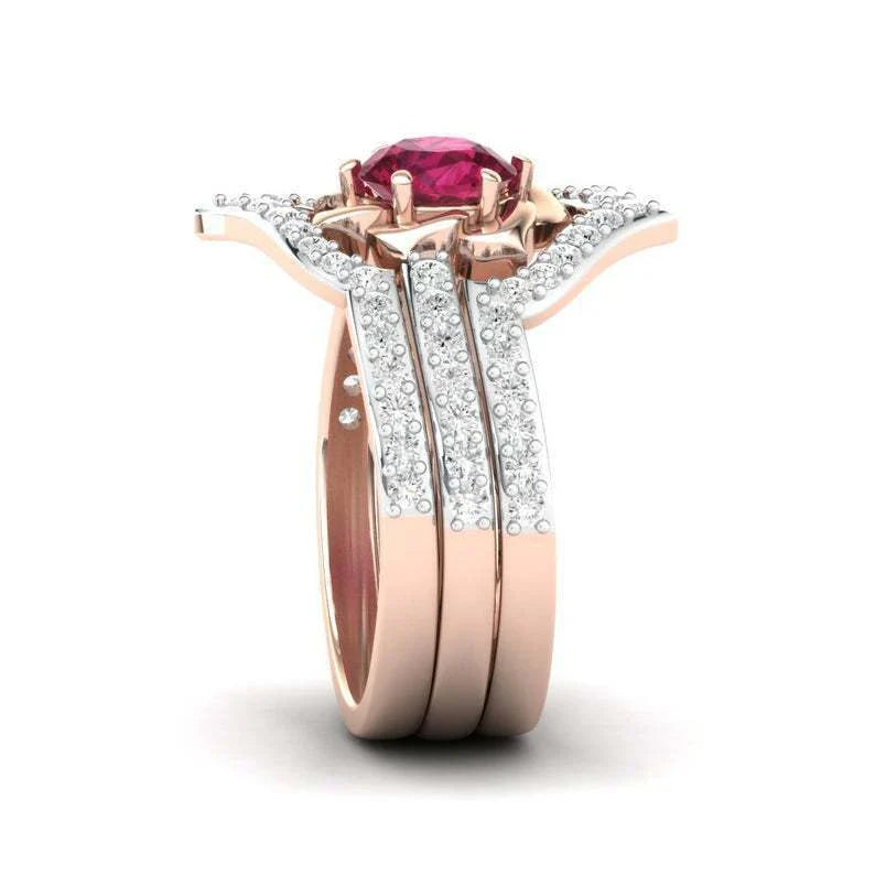 Rose gold floral engagement ring set with elegant design and premium materials