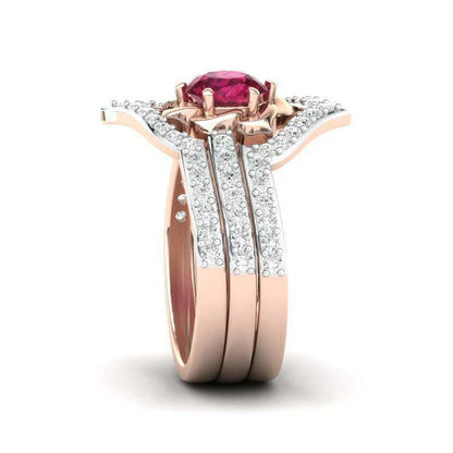 Rose gold floral engagement ring set with elegant design and premium materials