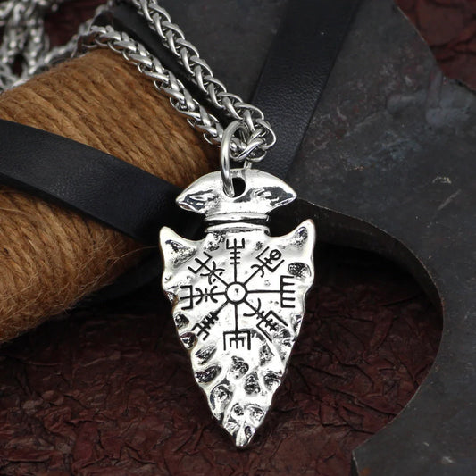 Alloy compass pendant necklace with twisted piece chain in silver and ancient tin finishes