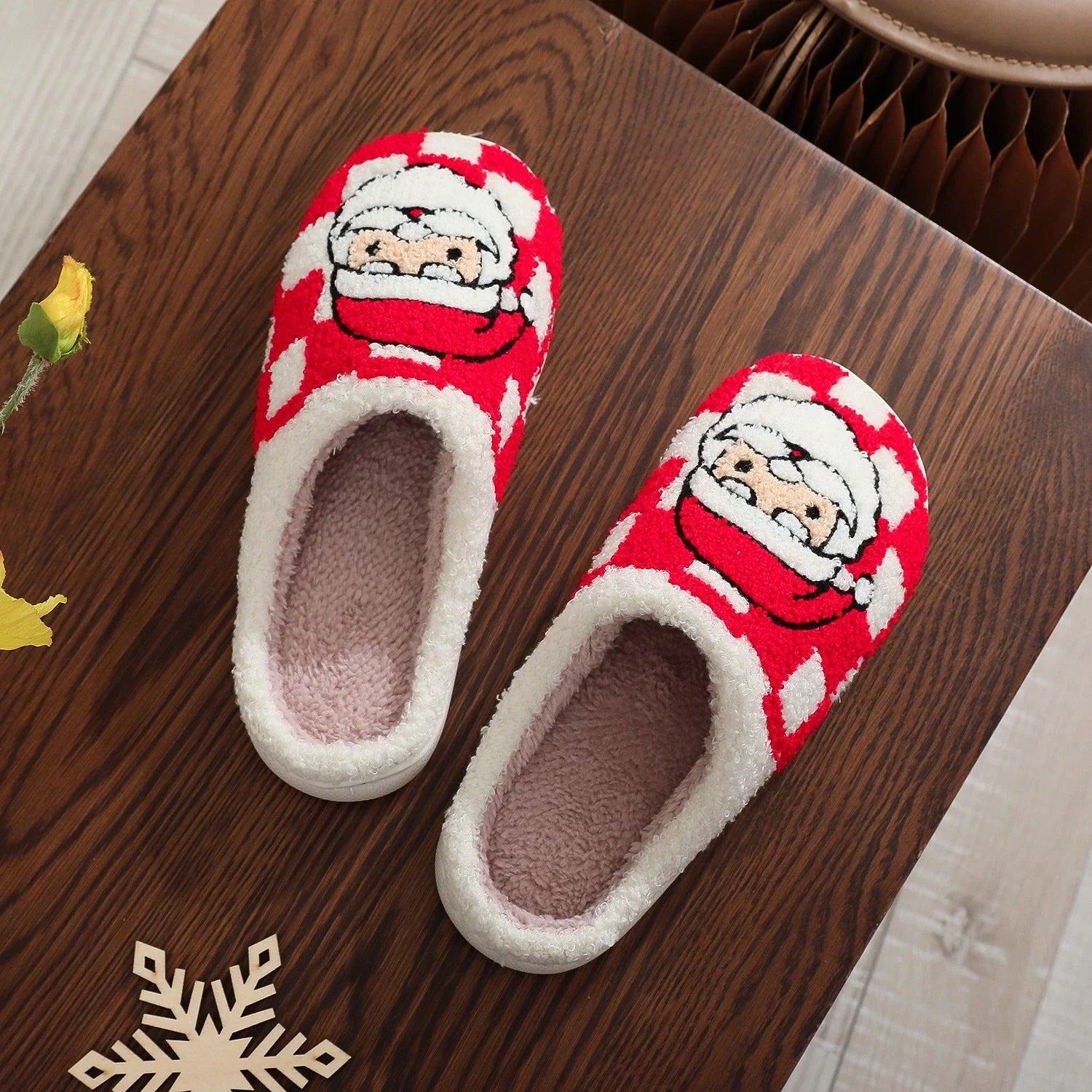 Cosy Christmas tartan slippers with plush, snuggly materials and non-slip soles for comfortable indoor wear