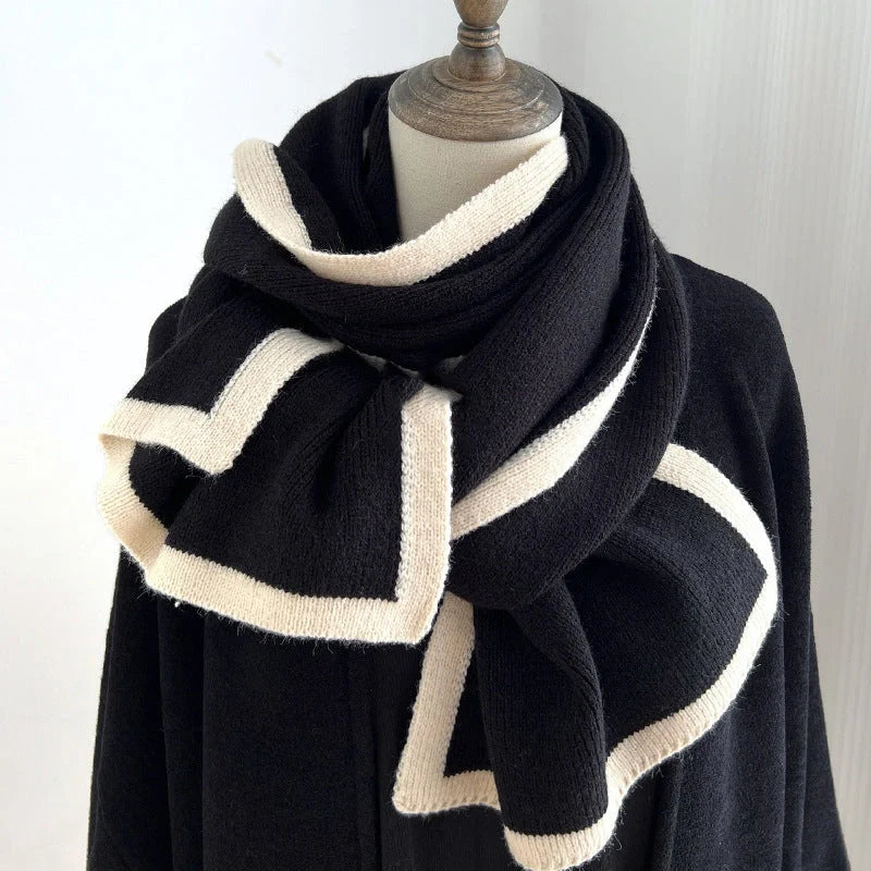 Knitted wool scarf with colourful borders, perfect for winter fashion