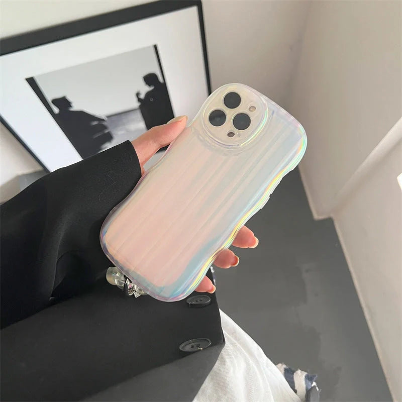 Laser Wave Silicone Phone Case with gradient laser stripes and bead chain for iPhone