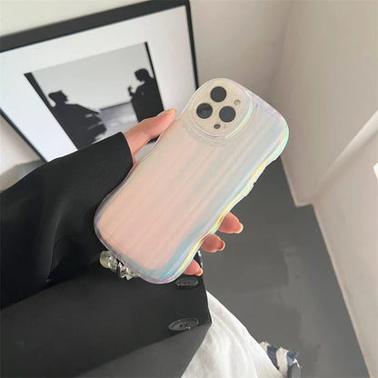 Laser Wave Silicone Phone Case with gradient laser stripes and bead chain for iPhone
