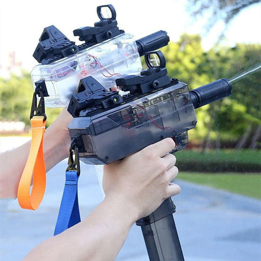 Uzi Electric Burst Water Gun with rechargeable battery and transparent design