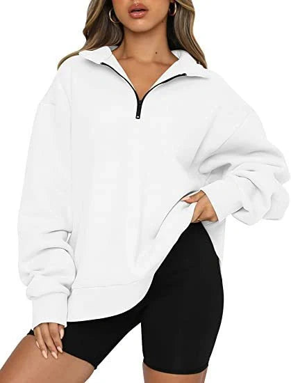 Women's zip turndown collar loose casual sweatshirt in various colours