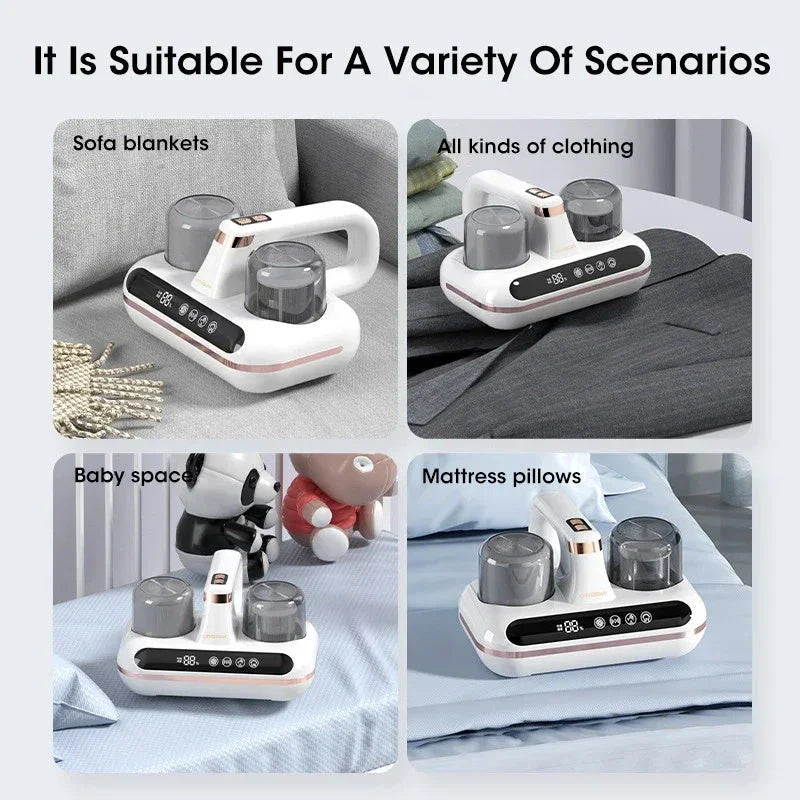 Cordless handheld mattress vacuum cleaner with powerful suction, UV sterilization, and HEPA filtration for deep cleaning beds, pillows, and home surfaces