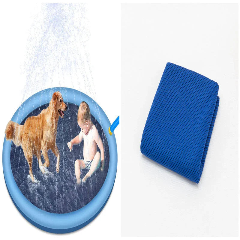 Refreshing splash pad for kids and pets, backyard water play mat with sprinklers