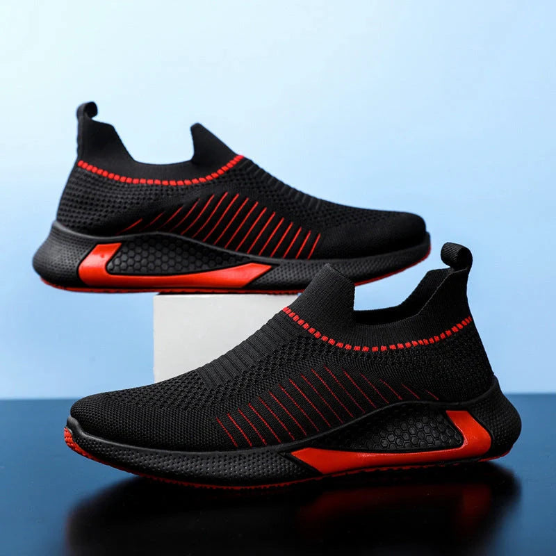 Men's breathable mesh sock shoes with striped design for outdoor activities