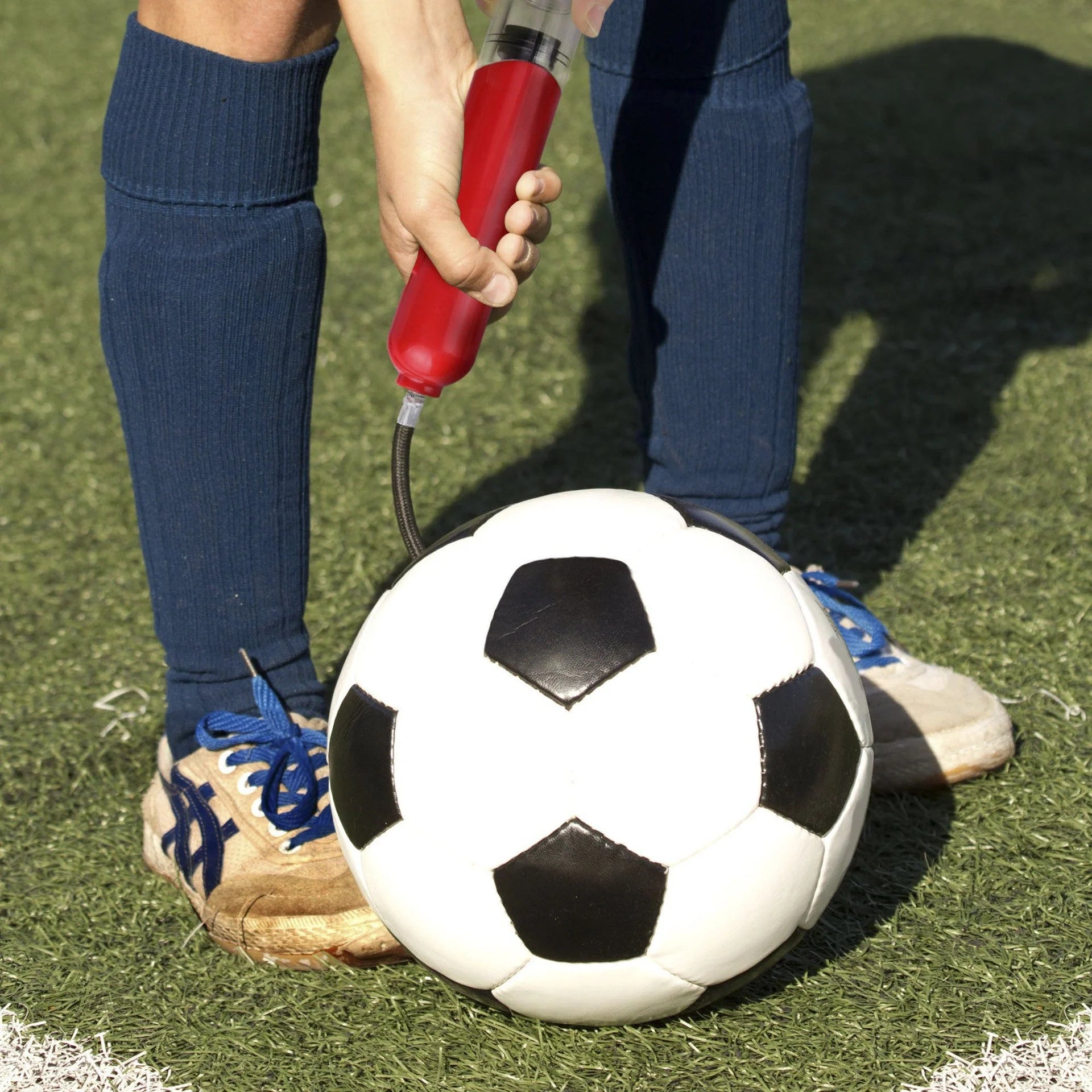 Portable air pump for basketball, football, and volleyball in various colours