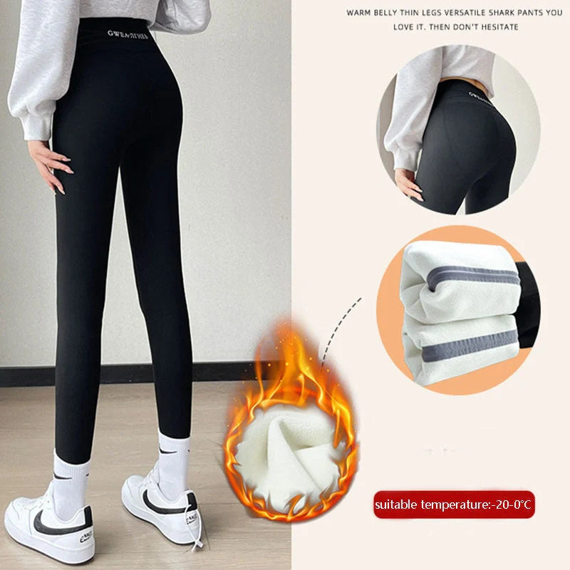 Winter fleece leggings with high waist and tummy control in black, grey, and brown