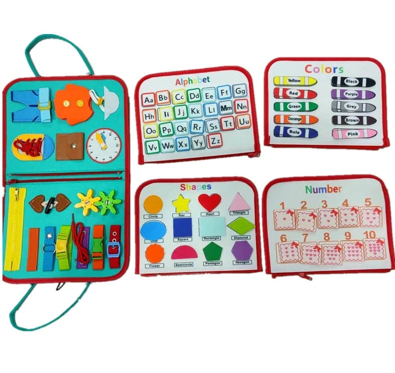 Children's felt busy board for dressing and buttoning skills development