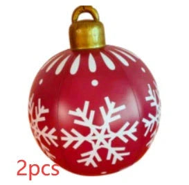 Vibrant inflatable Christmas baubles in a variety of colours and patterns, perfect for outdoor holiday decoration