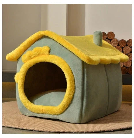 Cozy pet hideaway: Plush, foldable dog house and cat bed in various stylish designs