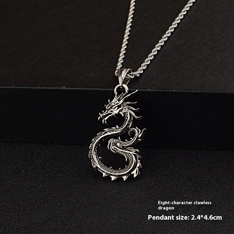 Stylish dragon sword pendant necklace with paved black colour and large hemp flowers chain, a premium accessory for men and boys