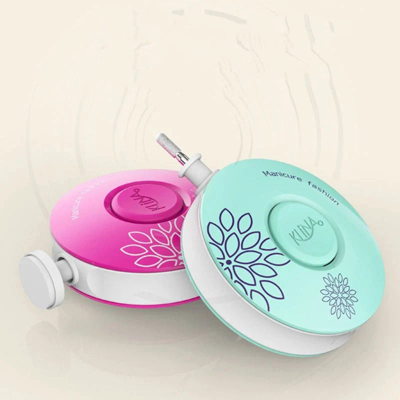 Baby Electric Nail Grinder in red and green with multiple grinding heads